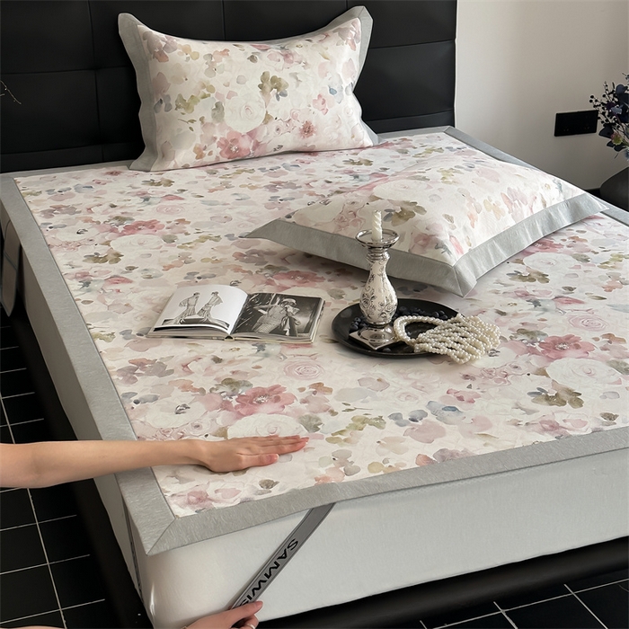 91家纺网 家纺一手货源 找家纺 三味舒屋 2026新款凉感抗菌防螨印花冰丝养生席手绘系列【花卉】床席款 云裳