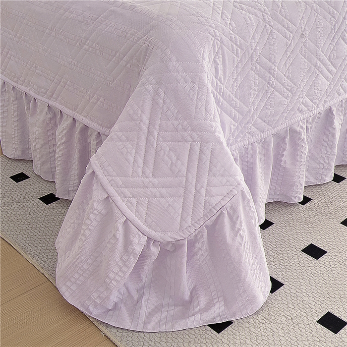 91家纺网 家纺一手货源 找家纺 十个点 2024新款软糯舒适水洗泡泡棉夹棉床盖款单品及套件 媚紫