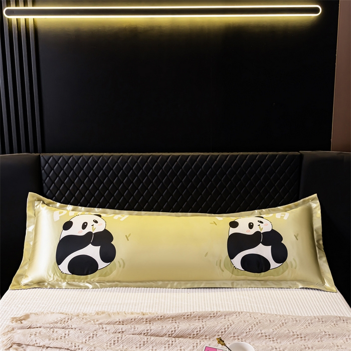 91家纺网 家纺一手货源 找家纺 梦舒羽2025新款可水洗冰丝双人枕套凉爽枕头套枕芯套 小熊猫