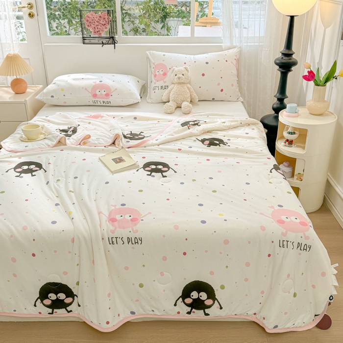 91家纺网 家纺一手货源 找家纺 葡萄家 2024新款A类母婴级大豆纤维牛奶丝针织棉夏凉被 波点煤球