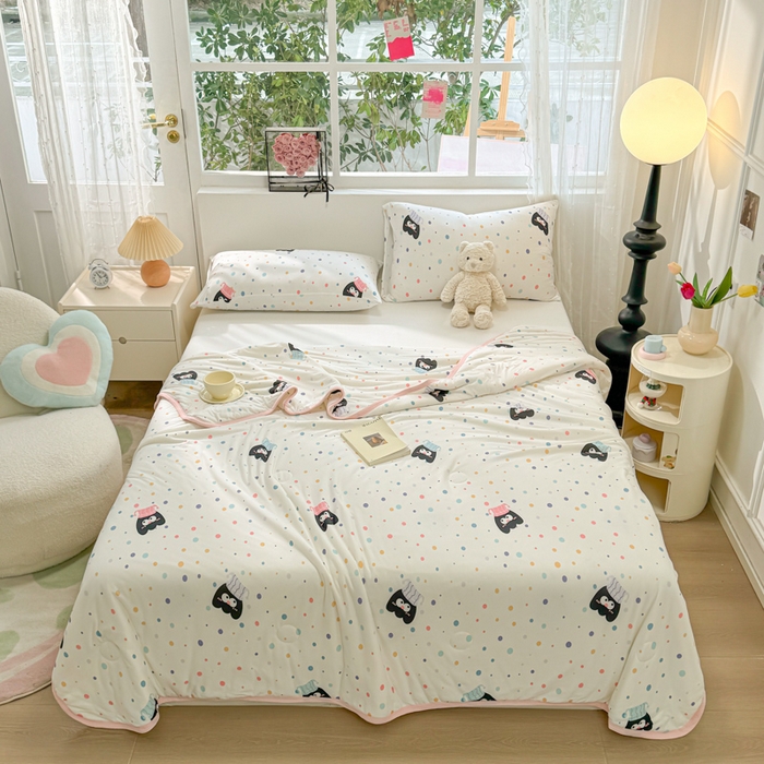 91家纺网 家纺一手货源 找家纺 葡萄家 2024新款A类母婴级大豆纤维牛奶丝针织棉夏凉被 奇趣豆豆