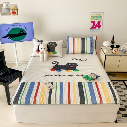 顾里家纺 顾里家纺 2024新款凉感丝数码印花INS风大版凉席三件套 时尚猫猫