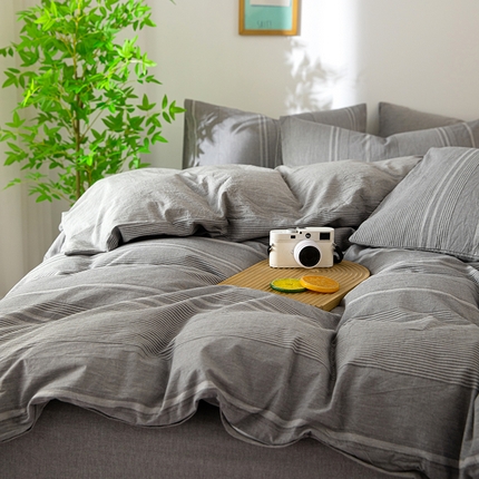 木兰花 2024新款全棉色织提花水洗棉四件套 灰