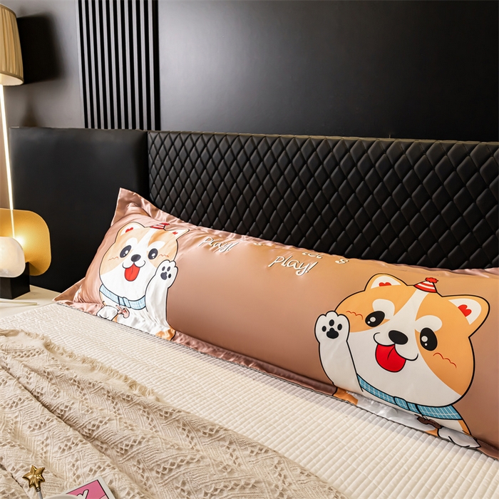 91家纺网 家纺一手货源 找家纺 梦舒羽2025新款可水洗冰丝双人枕套凉爽枕头套枕芯套 可爱汪