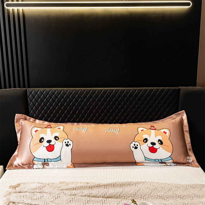 91家纺网 家纺一手货源 找家纺 梦舒羽2025新款可水洗冰丝双人枕套凉爽枕头套枕芯套 可爱汪