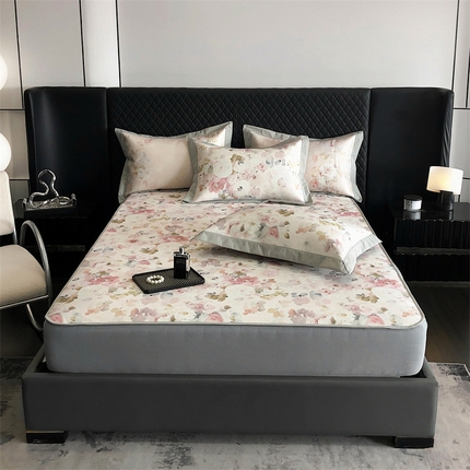 91家纺网 家纺一手货源 找家纺 （总）三味舒屋 2025新款凉感抗菌防螨印花冰丝养生席手绘系列【花卉】床笠款