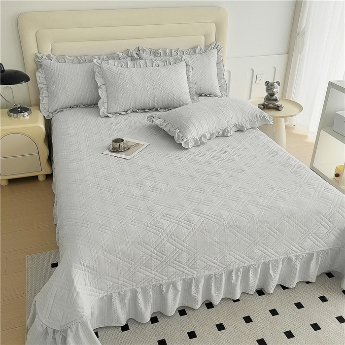 91家纺网 家纺一手货源 找家纺 十个点 2024新款软糯舒适水洗泡泡棉夹棉床盖款单品及套件 银灰