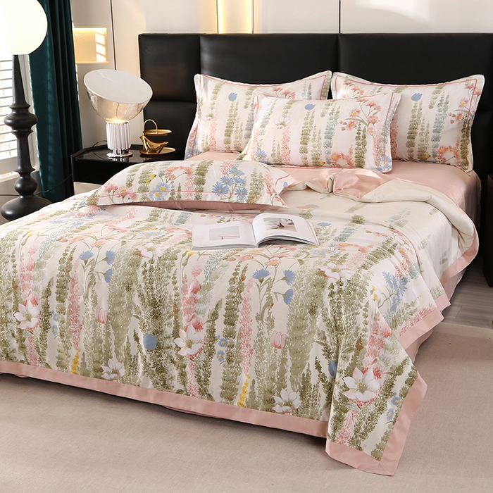 91家纺网 家纺一手货源 找家纺 富之航家纺 2024新款拼角宽边水洗天丝夏被四件套 炫彩