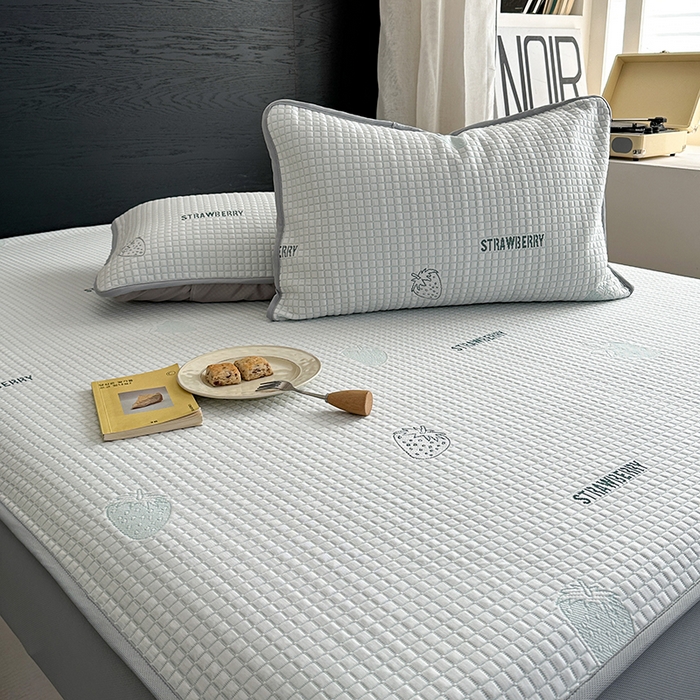 91家纺网 家纺一手货源 找家纺 2024 新款A类立体提花冰豆豆凉感抗菌凉席床笠款 小草莓绿