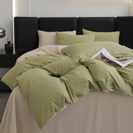 91家纺网 家纺一手货源 找家纺 （总）莱欧纳家纺 2025新款纯色拼色水洗棉四件套