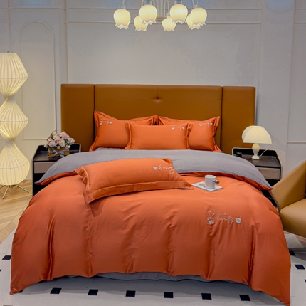 91家纺网 家纺一手货源 找家纺 （总）U品汇 2024新品60S支贡缎长绒棉刺绣花四件套AB版纯棉全棉4件套100%棉