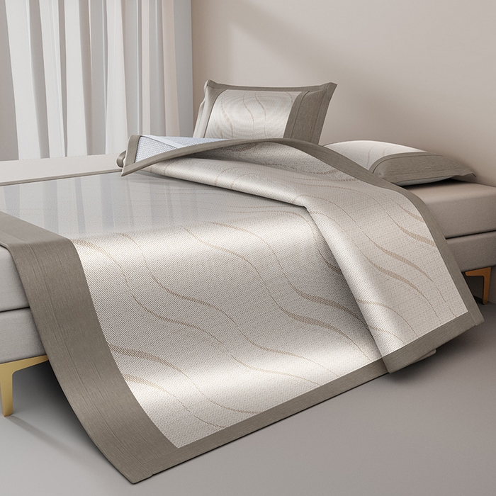 91家纺网 家纺一手货源 找家纺 伊被源 2024新款抗菌水洗绣花冰丝席--波澜 波澜-冰幻咖