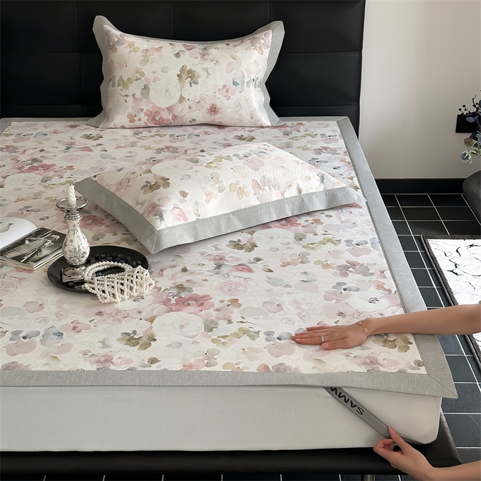 91家纺网 家纺一手货源 找家纺 三味舒屋 2026新款凉感抗菌防螨印花冰丝养生席手绘系列【花卉】床席款 云裳