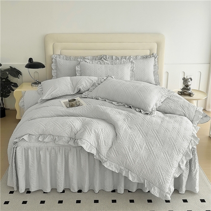 十个点 2024新款亲肤水洗泡泡棉夹棉绗缝床裙款单品及套件 银灰