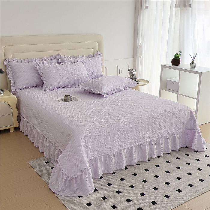 91家纺网 家纺一手货源 找家纺 十个点 2024新款软糯舒适水洗泡泡棉夹棉床盖款单品及套件 媚紫