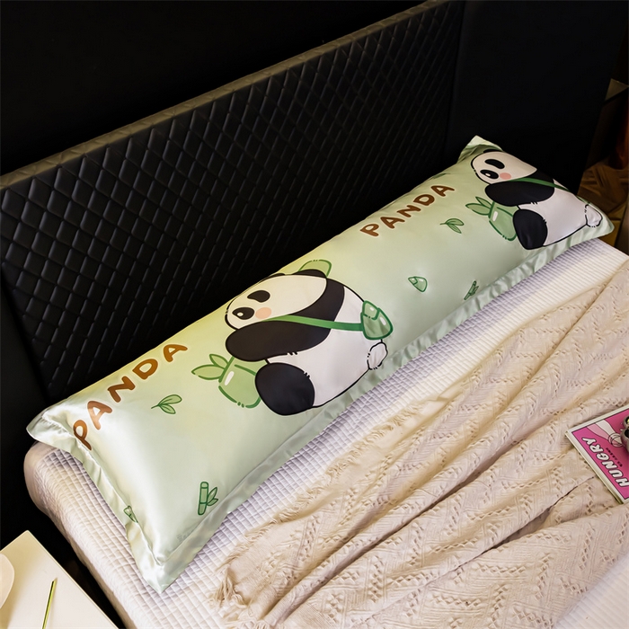 91家纺网 家纺一手货源 找家纺 梦舒羽2025新款可水洗冰丝双人枕套凉爽枕头套枕芯套 熊猫乐园