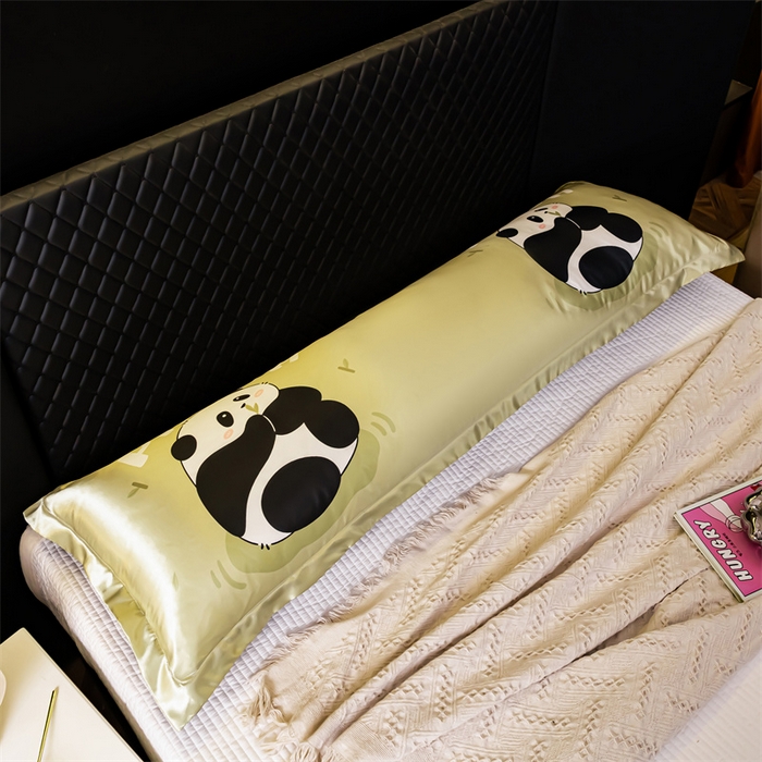 91家纺网 家纺一手货源 找家纺 梦舒羽2025新款可水洗冰丝双人枕套凉爽枕头套枕芯套 小熊猫