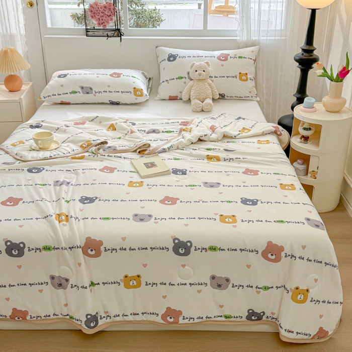 91家纺网 家纺一手货源 找家纺 葡萄家 2024新款A类母婴级大豆纤维牛奶丝针织棉夏凉被 字母小熊