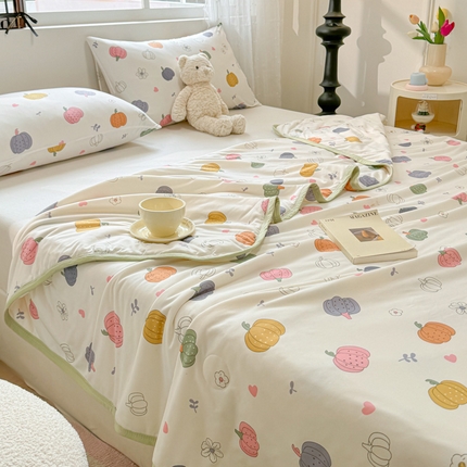 葡萄家 2024新款A类母婴级大豆纤维牛奶丝针织棉夏凉被 彩色南瓜