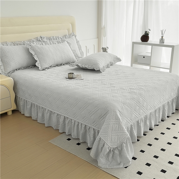 91家纺网 家纺一手货源 找家纺 十个点 2024新款软糯舒适水洗泡泡棉夹棉床盖款单品及套件 银灰