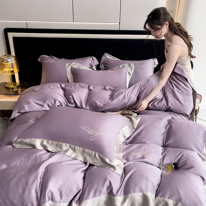 91家纺网 家纺一手货源 找家纺 瑞驰家纺 2024新款60兰精天丝四件套-罗莎琳 山岚紫