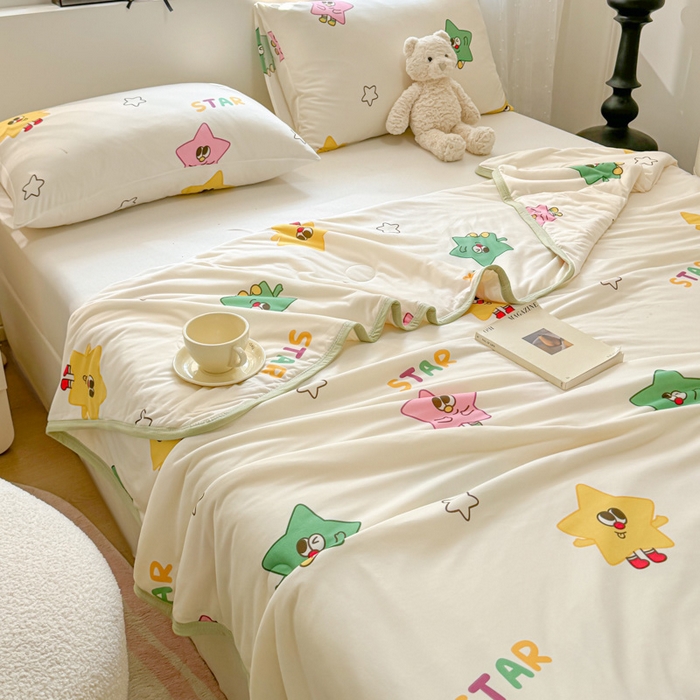 91家纺网 家纺一手货源 找家纺 葡萄家 2024新款A类母婴级大豆纤维牛奶丝针织棉夏凉被 满天星