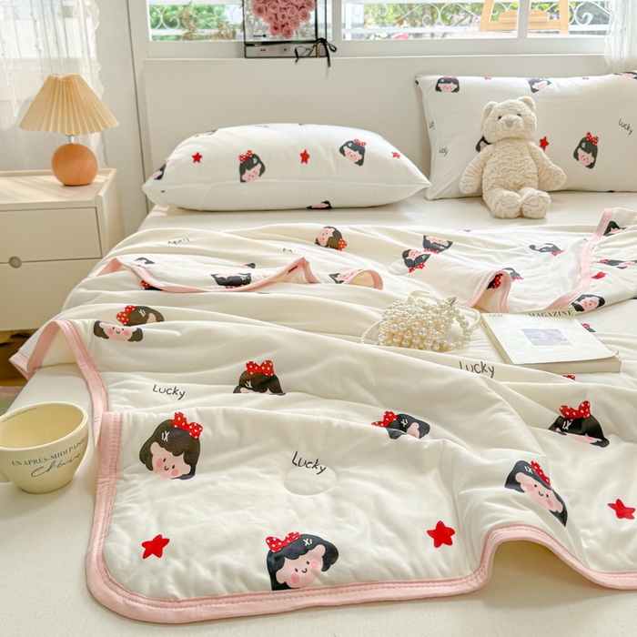 91家纺网 家纺一手货源 找家纺 葡萄家 2024新款A类母婴级大豆纤维牛奶丝针织棉夏凉被 可爱丸子