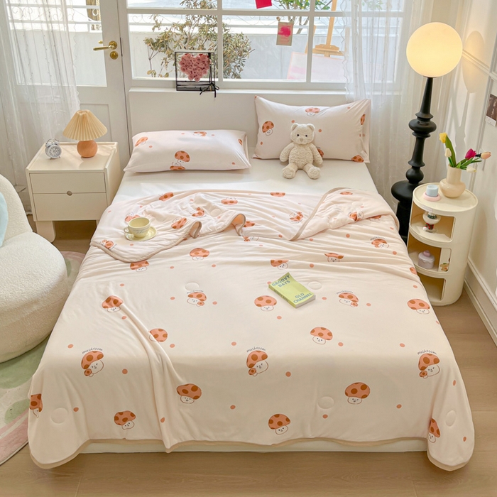 91家纺网 家纺一手货源 找家纺 葡萄家 2024新款A类母婴级大豆纤维牛奶丝针织棉夏凉被 奶油蘑菇