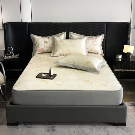 91家纺网 家纺一手货源 找家纺 （总）三味舒屋 2025新款凉感抗菌防螨印花冰丝养生席手绘系列【花卉】床笠款