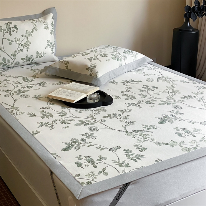 91家纺网 家纺一手货源 找家纺 三味舒屋 2026新款凉感抗菌防螨印花冰丝养生席手绘系列【花卉】床席款 枝晓绿