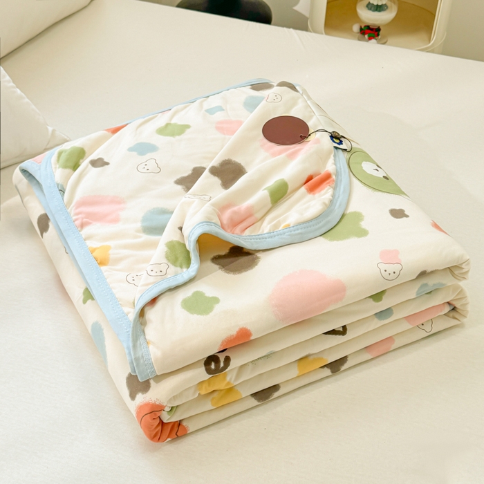 91家纺网 家纺一手货源 找家纺 葡萄家 2024新款A类母婴级大豆纤维牛奶丝针织棉夏凉被 迷彩小熊