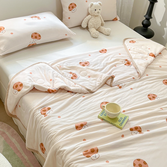 91家纺网 家纺一手货源 找家纺 葡萄家 2024新款A类母婴级大豆纤维牛奶丝针织棉夏凉被 奶油蘑菇