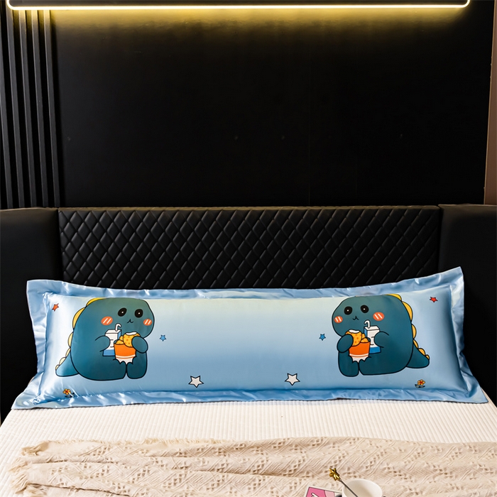 91家纺网 家纺一手货源 找家纺 梦舒羽2025新款可水洗冰丝双人枕套凉爽枕头套枕芯套 小恐龙
