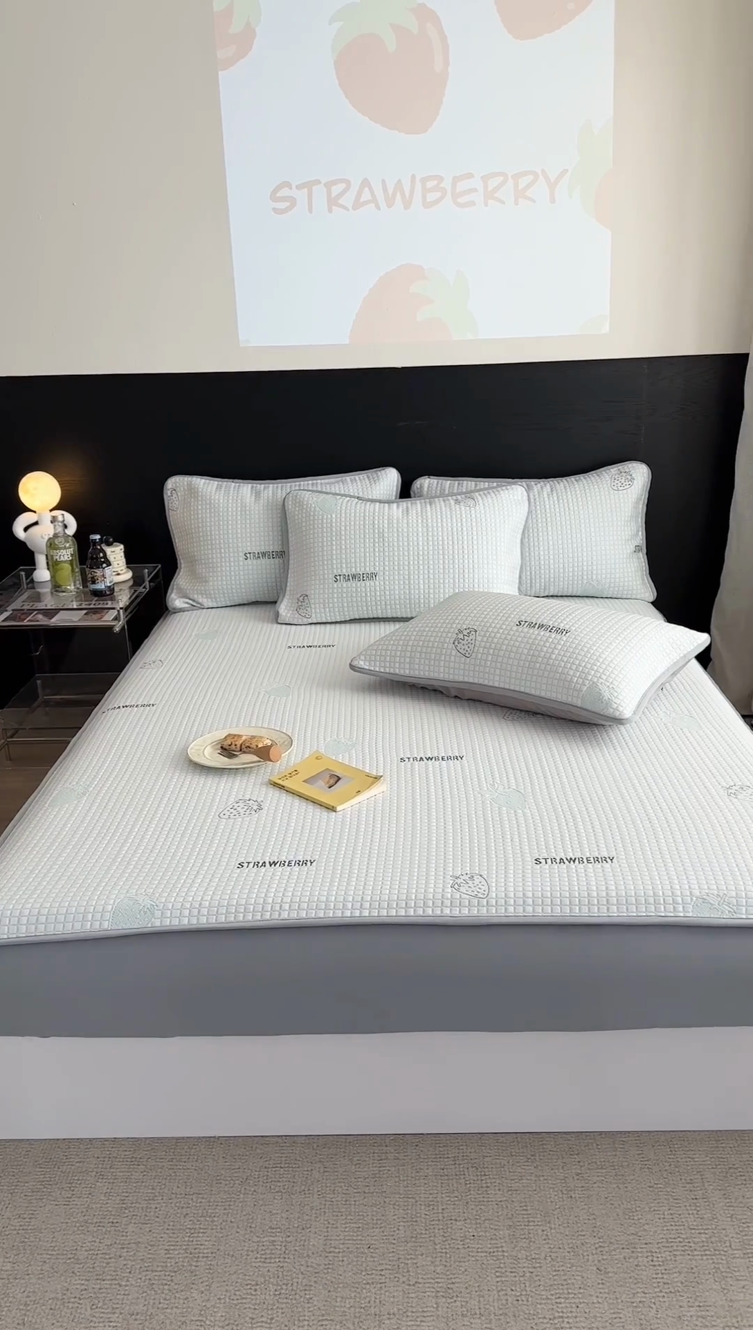 91家纺网 家纺一手货源 找家纺 2024 新款A类立体提花冰豆豆凉感抗菌凉席床笠款 小草莓绿