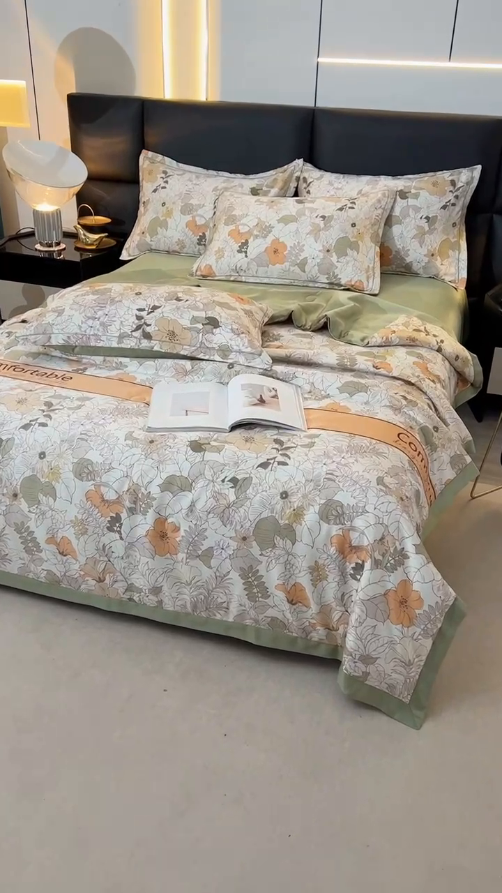 91家纺网 家纺一手货源 找家纺 富之航家纺 2024新款拼角宽边水洗天丝夏被四件套 织梦