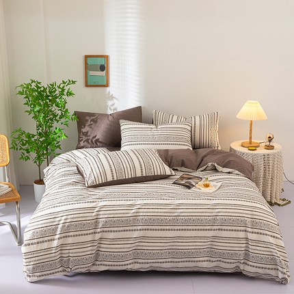 91家纺网 家纺一手货源 找家纺 木兰花 2024新款民宿全棉色织色织提花小众四件套-波西米亚风 波西米亚风-棕