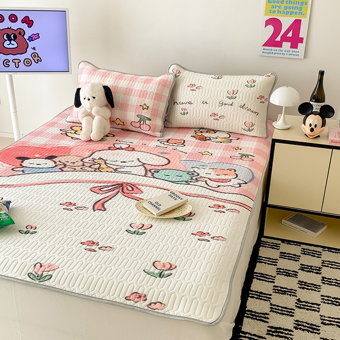 91家纺网 家纺一手货源 找家纺 顾里家纺 顾里家纺 2024新款凉感丝数码印花INS风大版凉席三件套 晚安宝贝