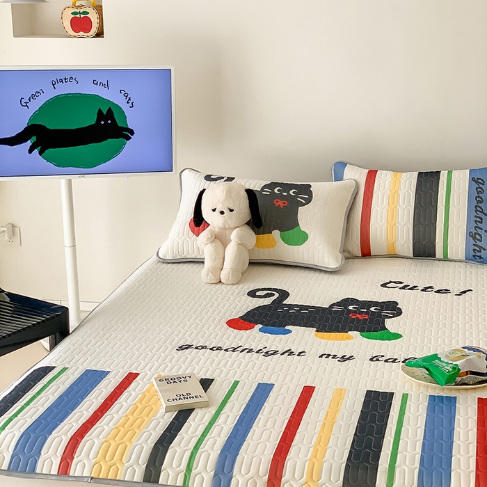 91家纺网 家纺一手货源 找家纺 顾里家纺 顾里家纺 2024新款凉感丝数码印花INS风大版凉席三件套 时尚猫猫