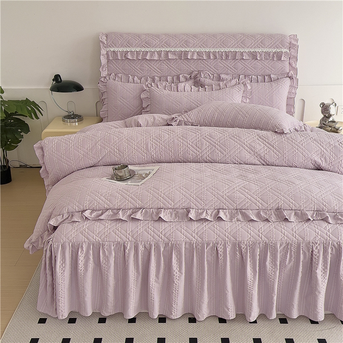 91家纺网 家纺一手货源 找家纺 （总）十个点 2024新款亲肤水洗泡泡棉夹棉绗缝床裙款单品及套件