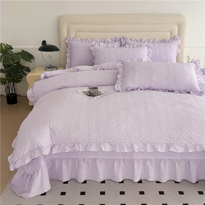 91家纺网 家纺一手货源 找家纺 十个点 2024新款软糯舒适水洗泡泡棉夹棉床盖款单品及套件 媚紫