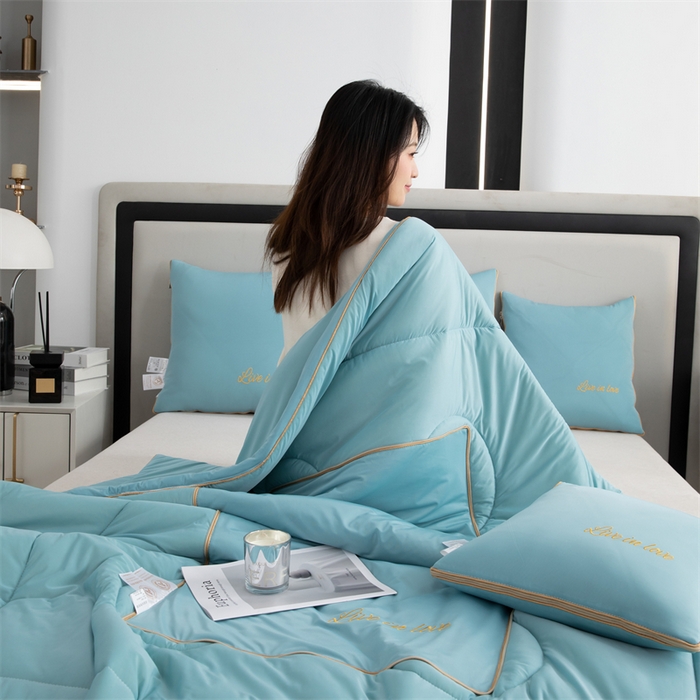 91家纺网 家纺一手货源 找家纺 照世 2024新款凉感丝轻奢抱枕被 云水绿