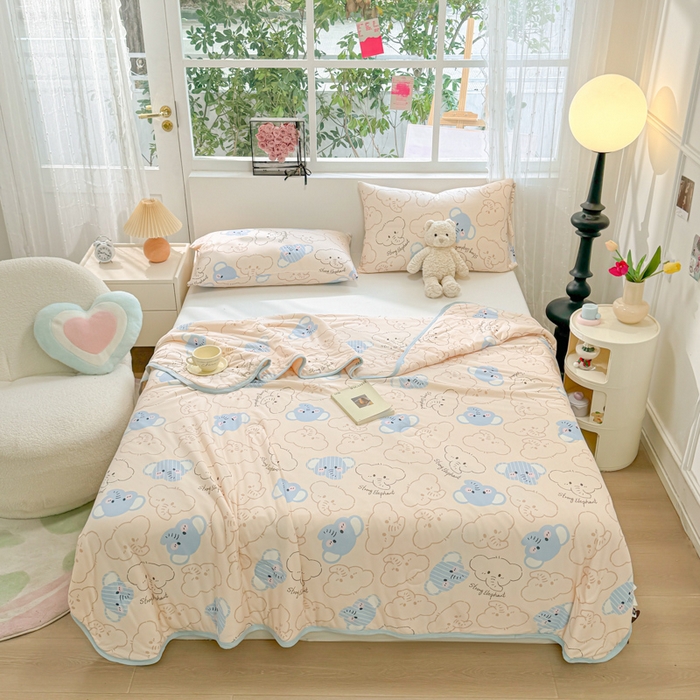 91家纺网 家纺一手货源 找家纺 葡萄家 2024新款A类母婴级大豆纤维牛奶丝针织棉夏凉被 蓝色小象