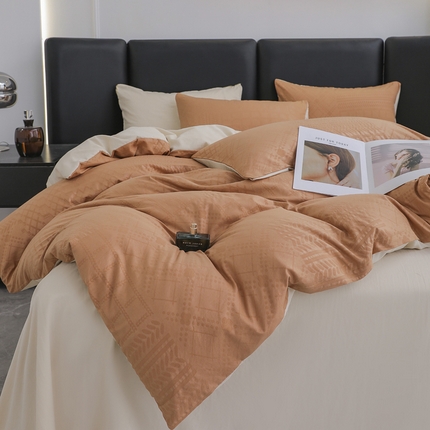 91家纺网 家纺一手货源 找家纺 （总）莱欧纳家纺 2025新款纯色拼色水洗棉四件套