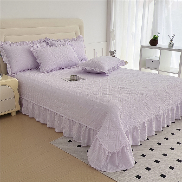 91家纺网 家纺一手货源 找家纺 十个点 2024新款软糯舒适水洗泡泡棉夹棉床盖款单品及套件 媚紫