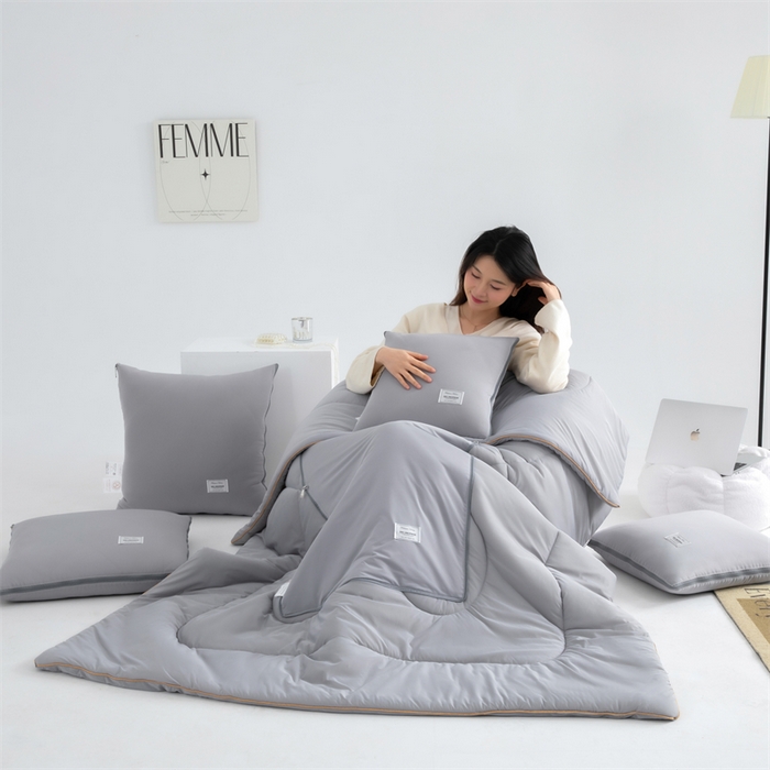 91家纺网 家纺一手货源 找家纺 照世 2024新款凉感丝贴布绣抱枕被 天空灰