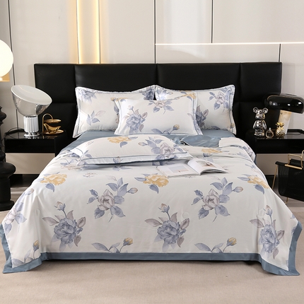 富之航家纺 2024新款拼角宽边水洗天丝夏被四件套 夏沫