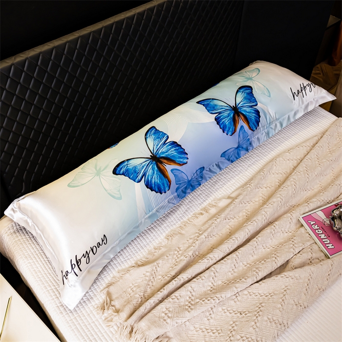 91家纺网 家纺一手货源 找家纺 梦舒羽2025新款可水洗冰丝双人枕套凉爽枕头套枕芯套 花蝴蝶