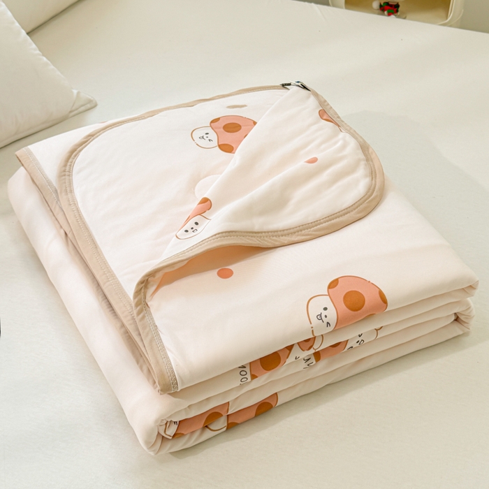 91家纺网 家纺一手货源 找家纺 葡萄家 2024新款A类母婴级大豆纤维牛奶丝针织棉夏凉被 奶油蘑菇