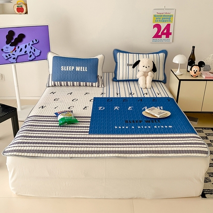 91家纺网 家纺一手货源 找家纺 （总）顾里家纺 顾里家纺 2024新款凉感丝数码印花INS风大版凉席三件套