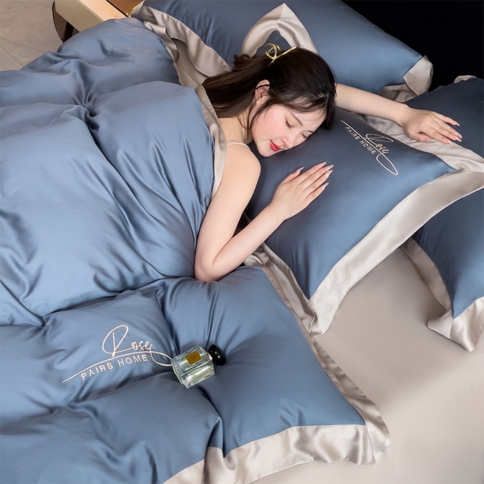 91家纺网 家纺一手货源 找家纺 瑞驰家纺 2024新款60兰精天丝四件套-罗莎琳 晴空蓝